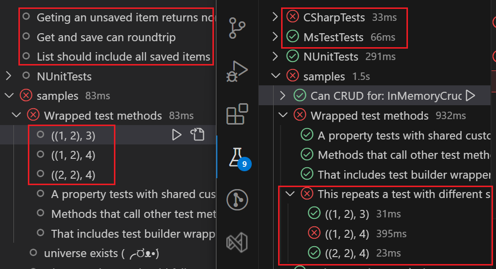 Test explorer reflects result structure not code structure